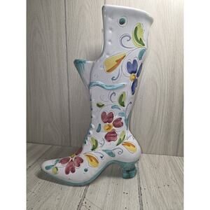 Vintage Victorian High Heel Boot Vase/Planter Ceramic Italy Floral Heritage 13"